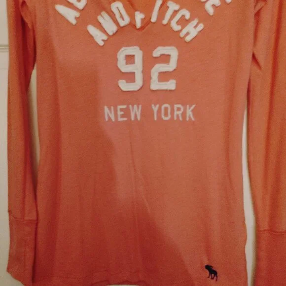 Abercrombie & Fitch Coral V-Neck Long Sleeved Vintage Girls Size Large - Picture 6 of 7